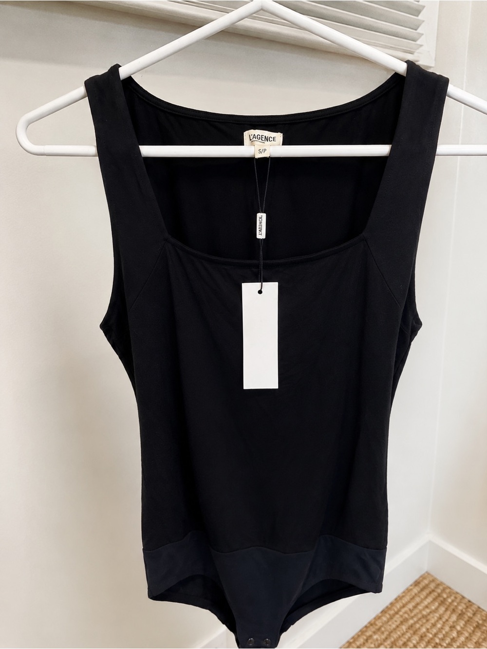 L’AGENCE Molly Black Square Neck Stretch Bodysuit NWT Small